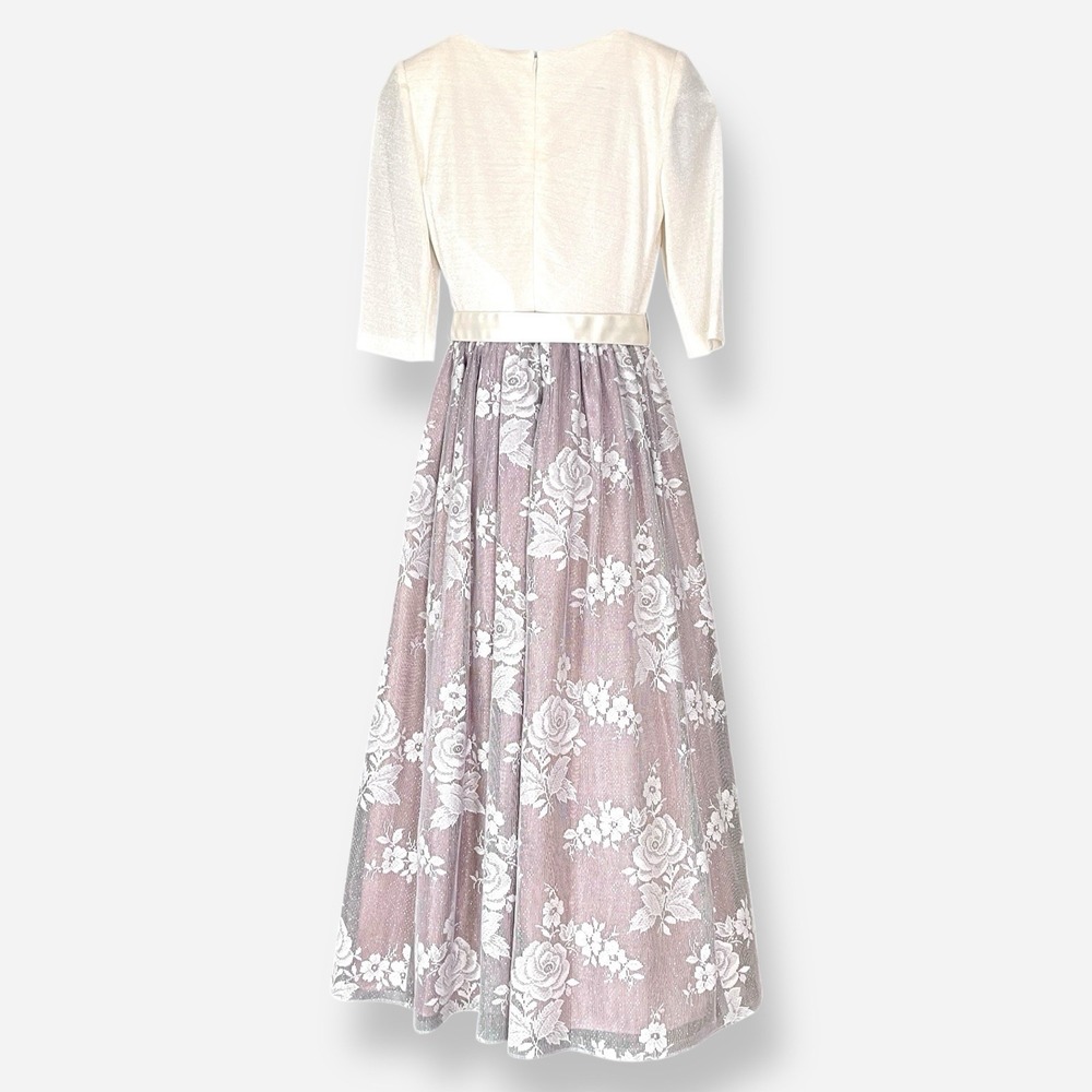 Vintage En Francais‎ by Huey Waltzer Midi Dress Lace Cream Half Sleeve Purple - Picture 3 of 12